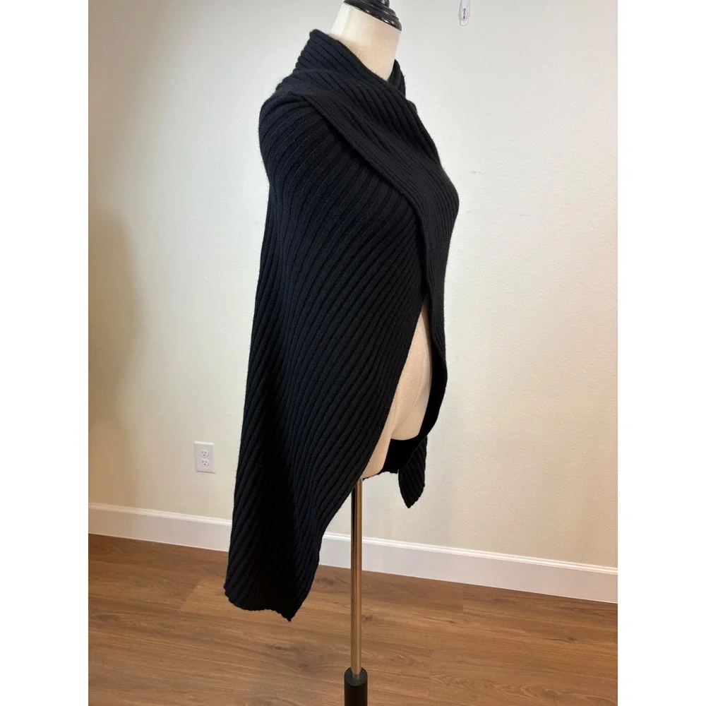 Autumn Cashmere Hybrid scarf cape wrap OS Black Cashmere Wool Blend Ribbed chic